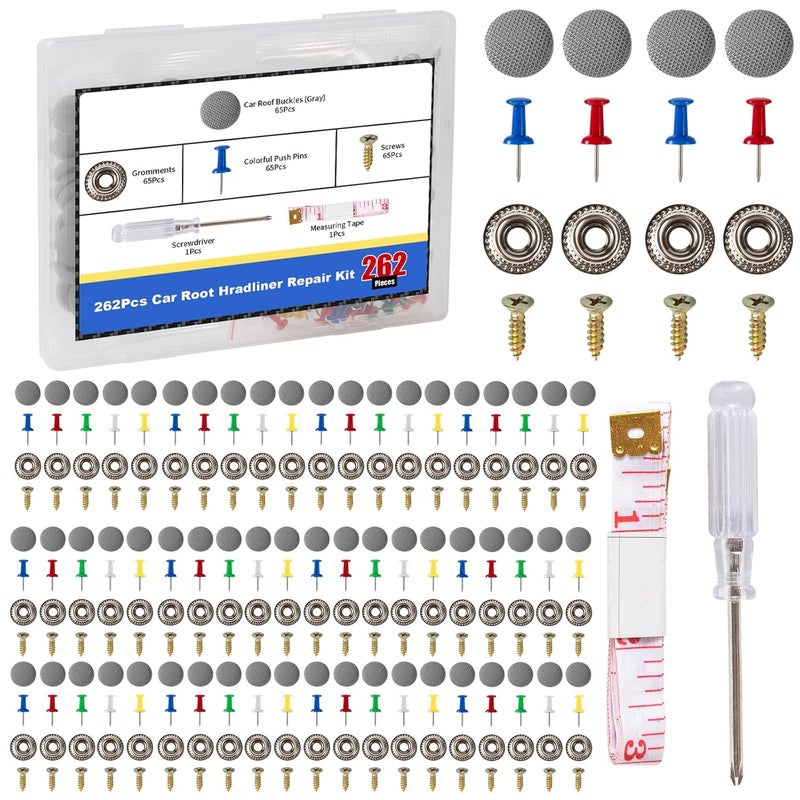 Moibunka Universal 262PCS Car Headliner Repair Kit, Premium Auto Interior Ceiling Snap Rivets for Fixing Sagging Roofs, Easy Installation for All Cars, Perfect for DIY Repairs (Grey) - Image 1